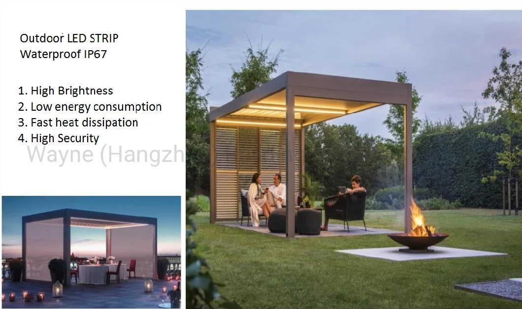 Outdoor Garden Waterproof SPA Aluminium Awning Electric Open Patio Roof Louvred Pergola Remote Control Gazebo with Retractable Sun Shade
