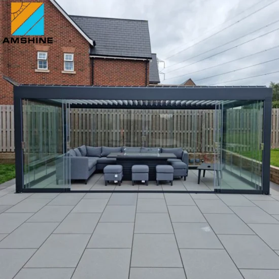 Outdoor Pergola Garden Furniture Waterproof SPA BBQ Aluminium Awning Cover Electric Open Patio Roof Louvred Remote Control Gazebo with Retractable Sun Shade
