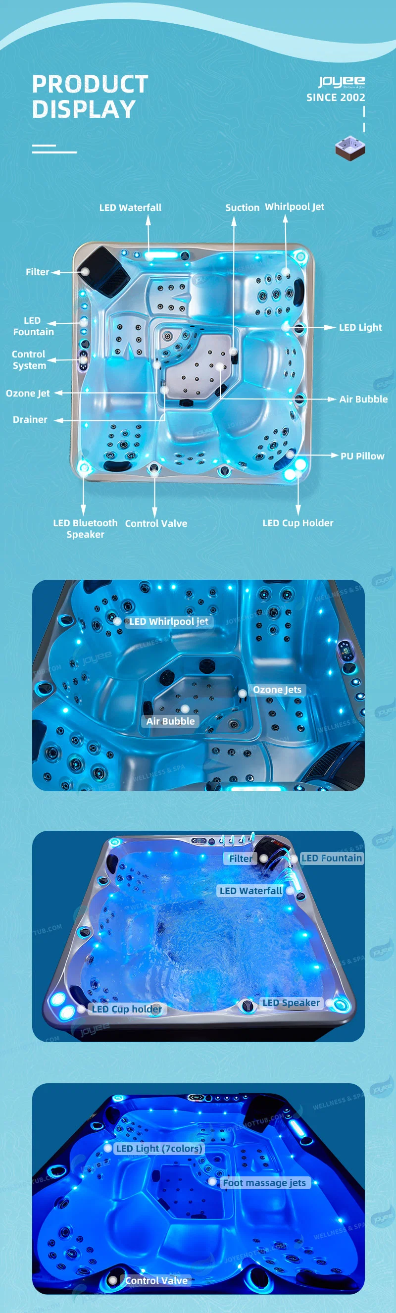 Joyee in Stock Promotion Outside 5 Person Massage Garden SPA Outdoor Whirlpool Exterior Jaccuzi Hot Tub
