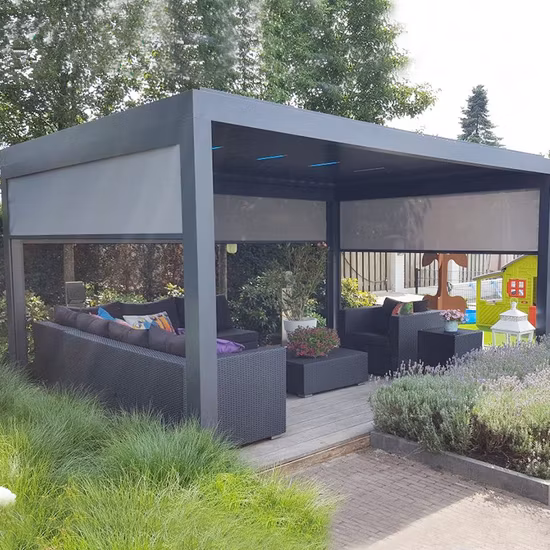 Outdoor Pergola Garden Furniture Waterproof SPA BBQ Aluminium Awning Cover Electric Open Patio Roof Louvred Remote Control Gazebo with Retractable Sun Shade