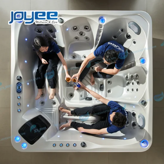 Joyee Jakuzzi Function SPA Tub Factory 5 Persons Outdoor Whirlpool Hot Tub with LED Fountain Bt Music Speaker Europe Quality